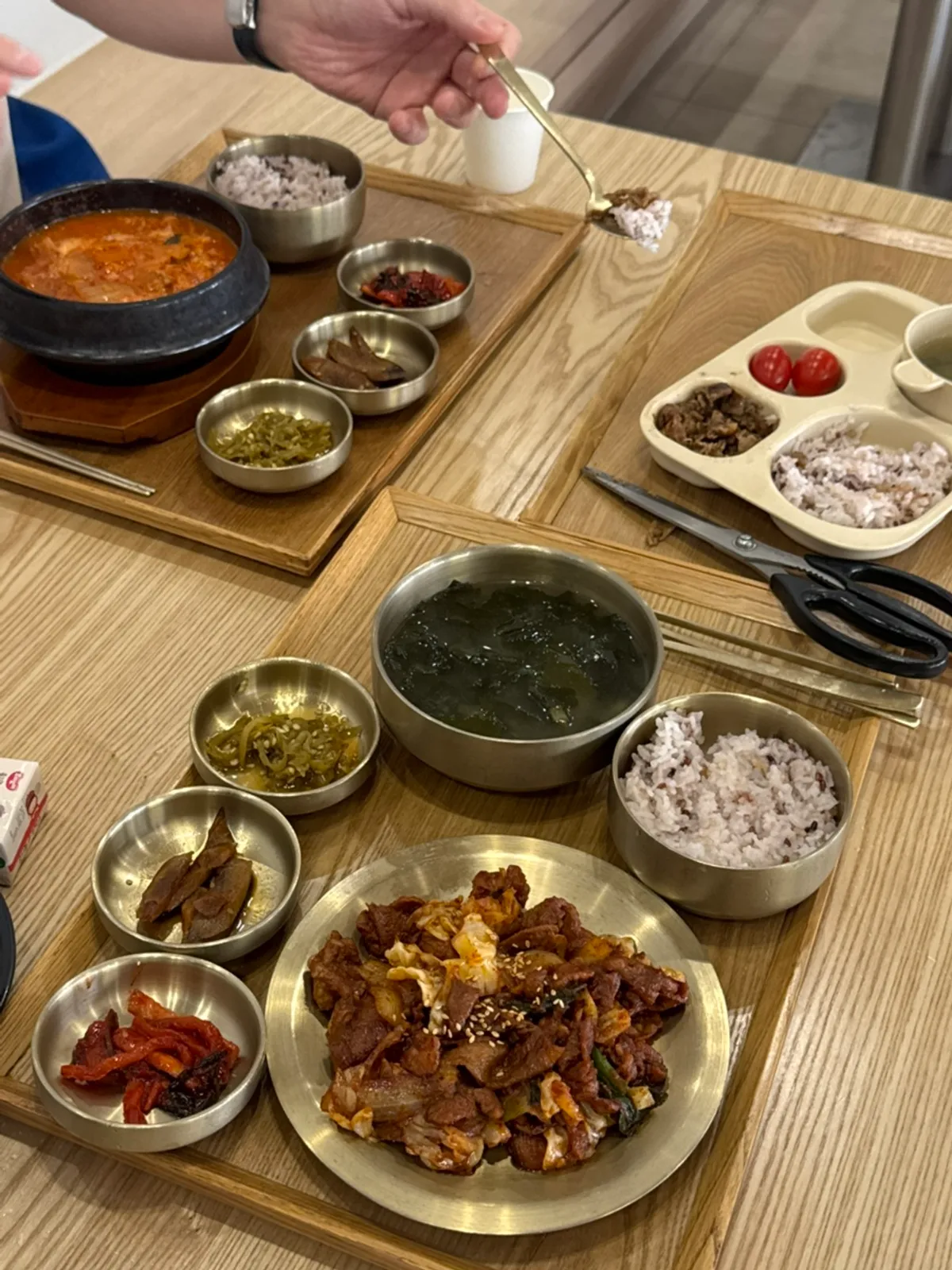 Full Korean meal spread at Cafe Dongi Daemyeong Branch