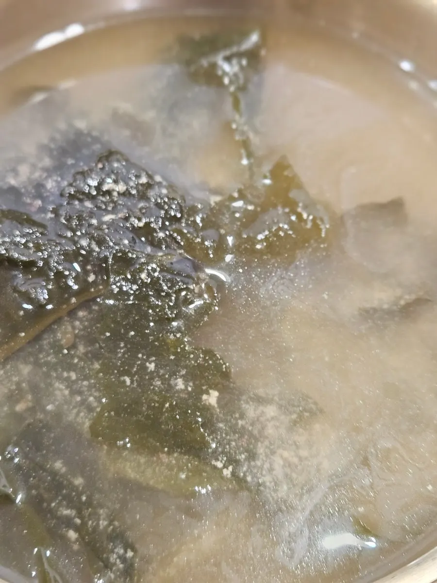 A generous bowl of basic seaweed soup