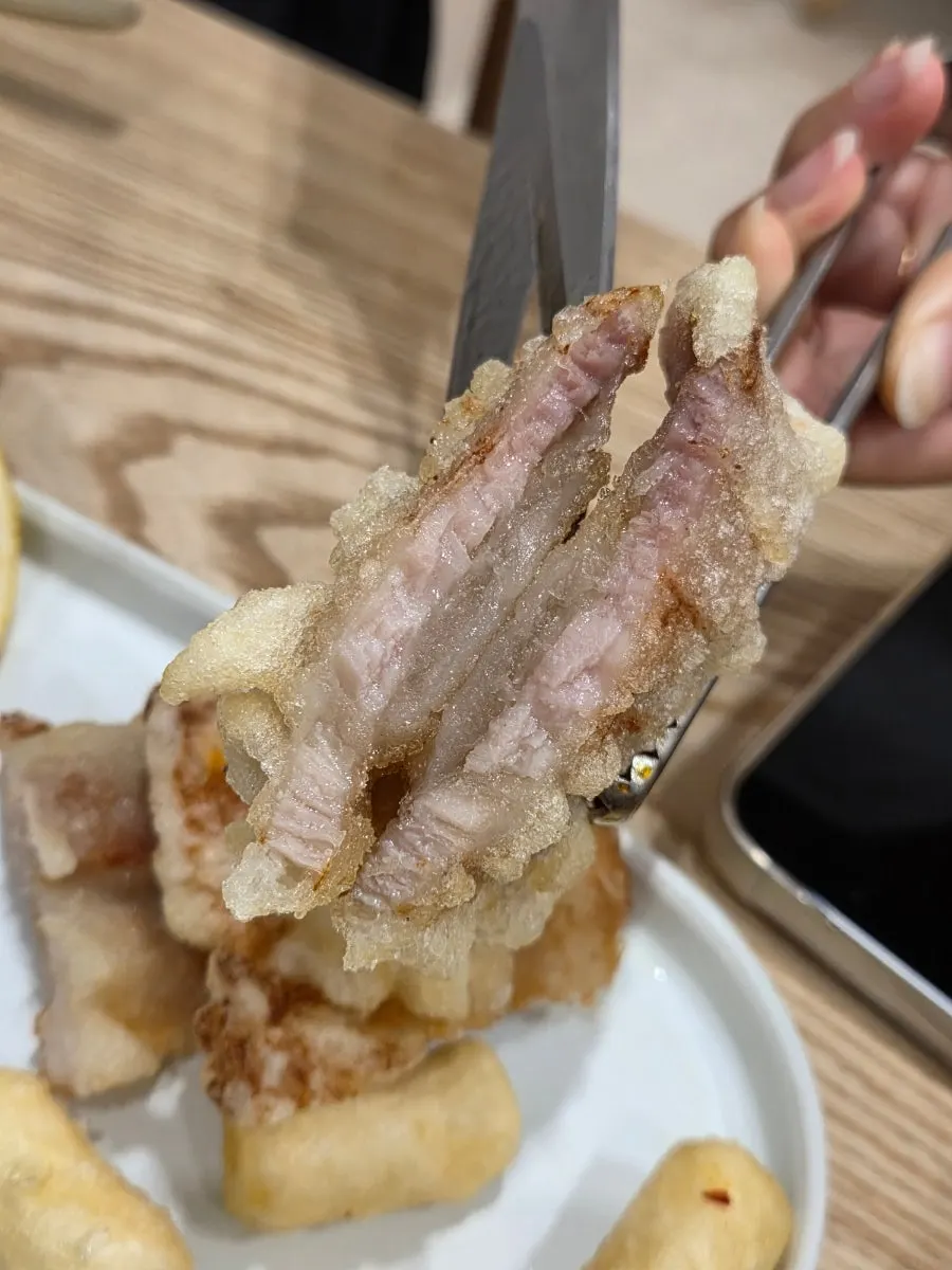 Cross-section of tangsuyuk packed with meat inside