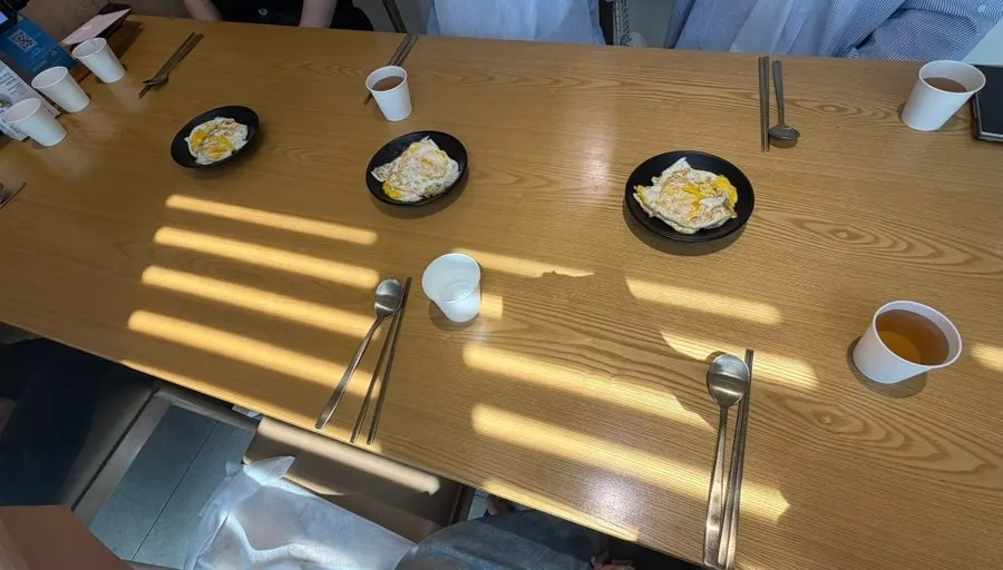 Well-done fried egg cooked at the self-serve bar