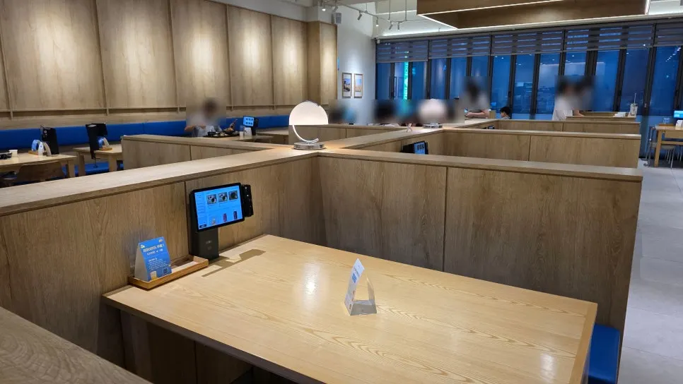 Clean, café-like interior of the Korean restaurant