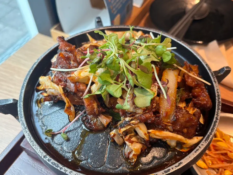 Full spread of the Dongi fire-grilled pork bulgogi set