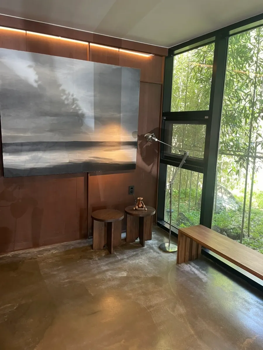 Dark wood-tone interior of Cafe Iseo