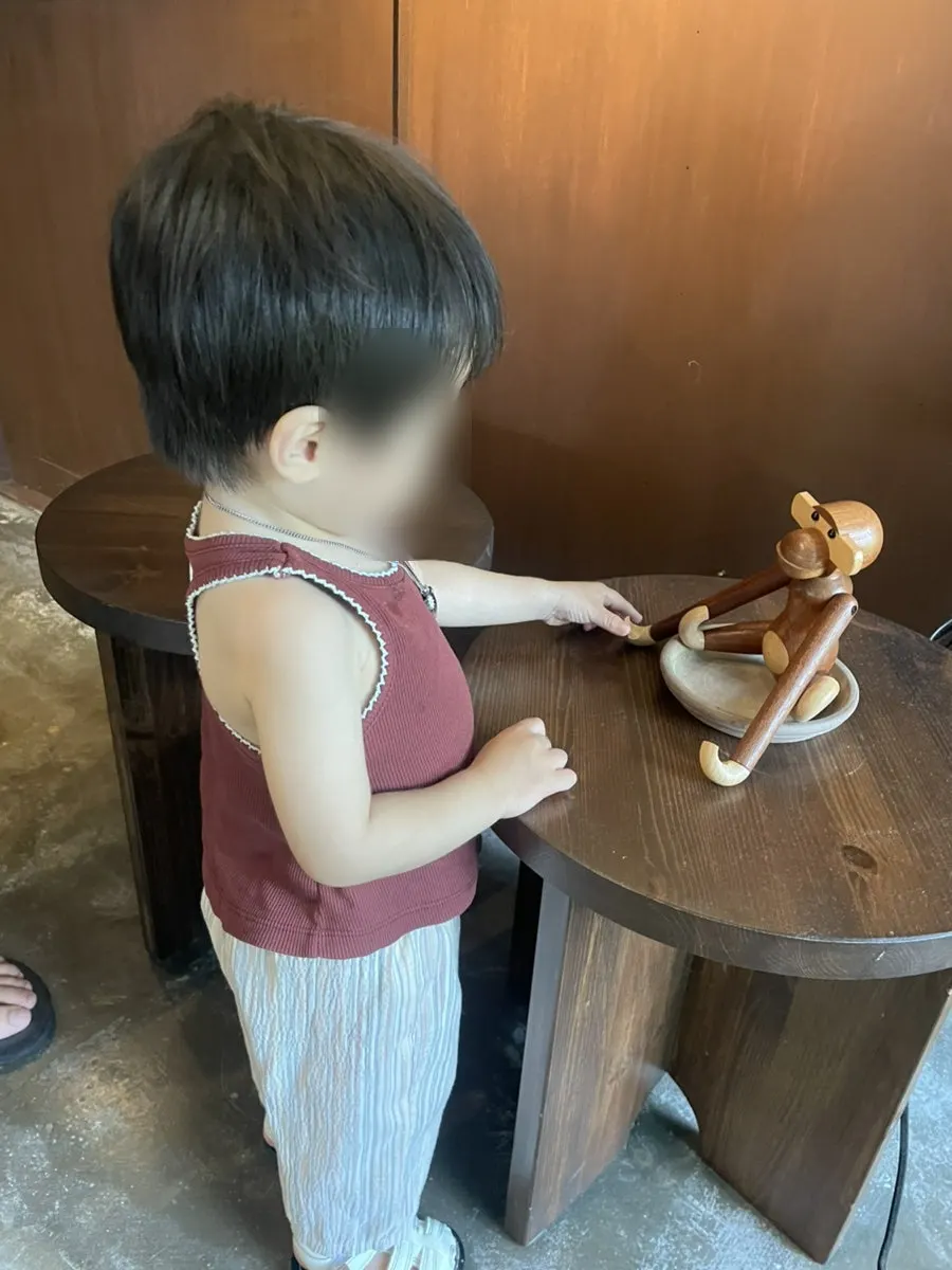 A photo taken with the baby at the photo zone