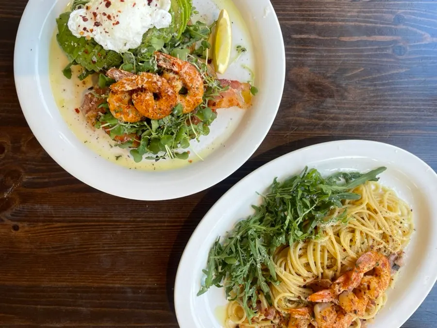 Full spread of the brunch order at Cafe Iseo
