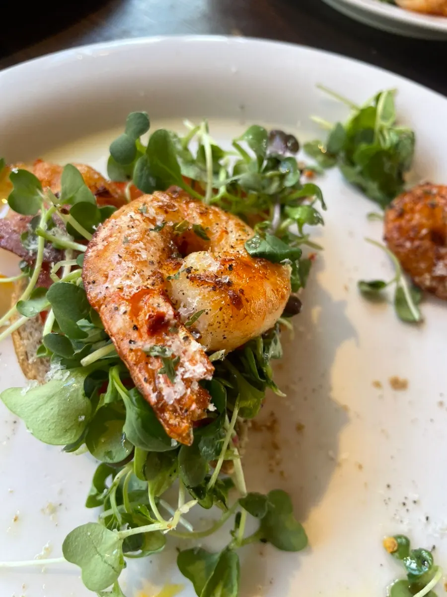 Close-up of crispy seasoned shrimp