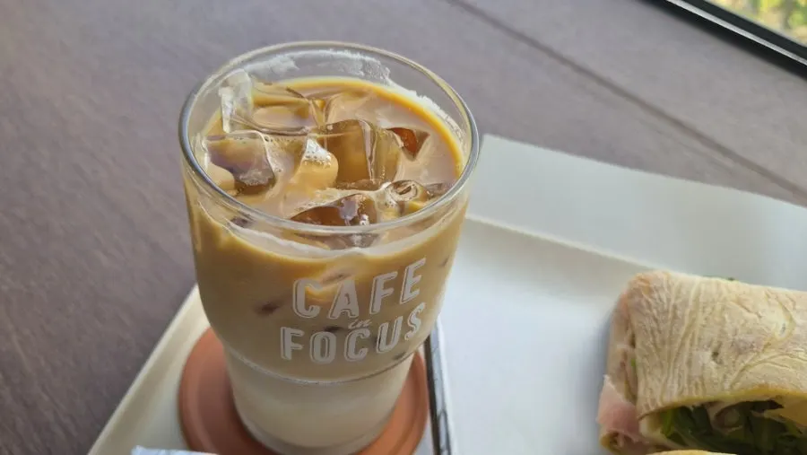 Caffeine Focus café latte served in a pretty cup