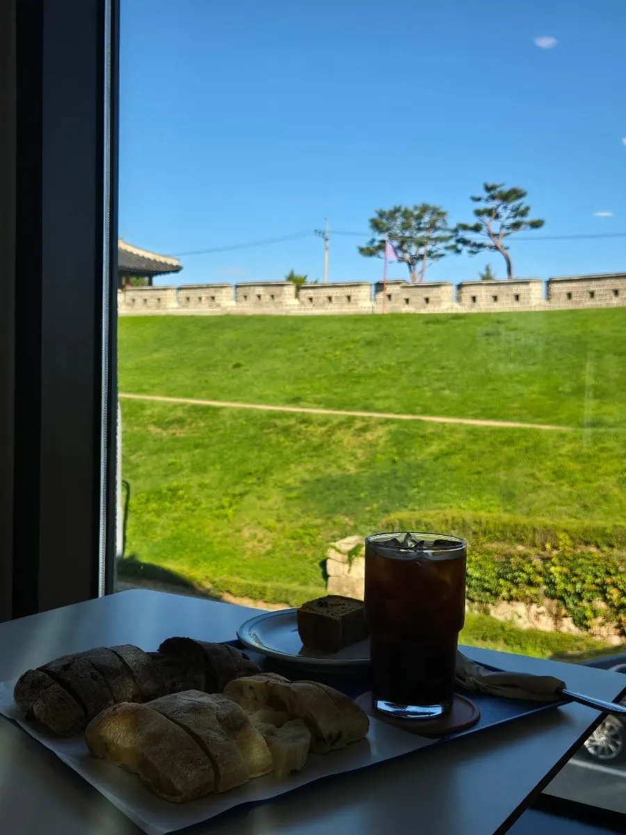 Ciabatta and coffee on a window-side table