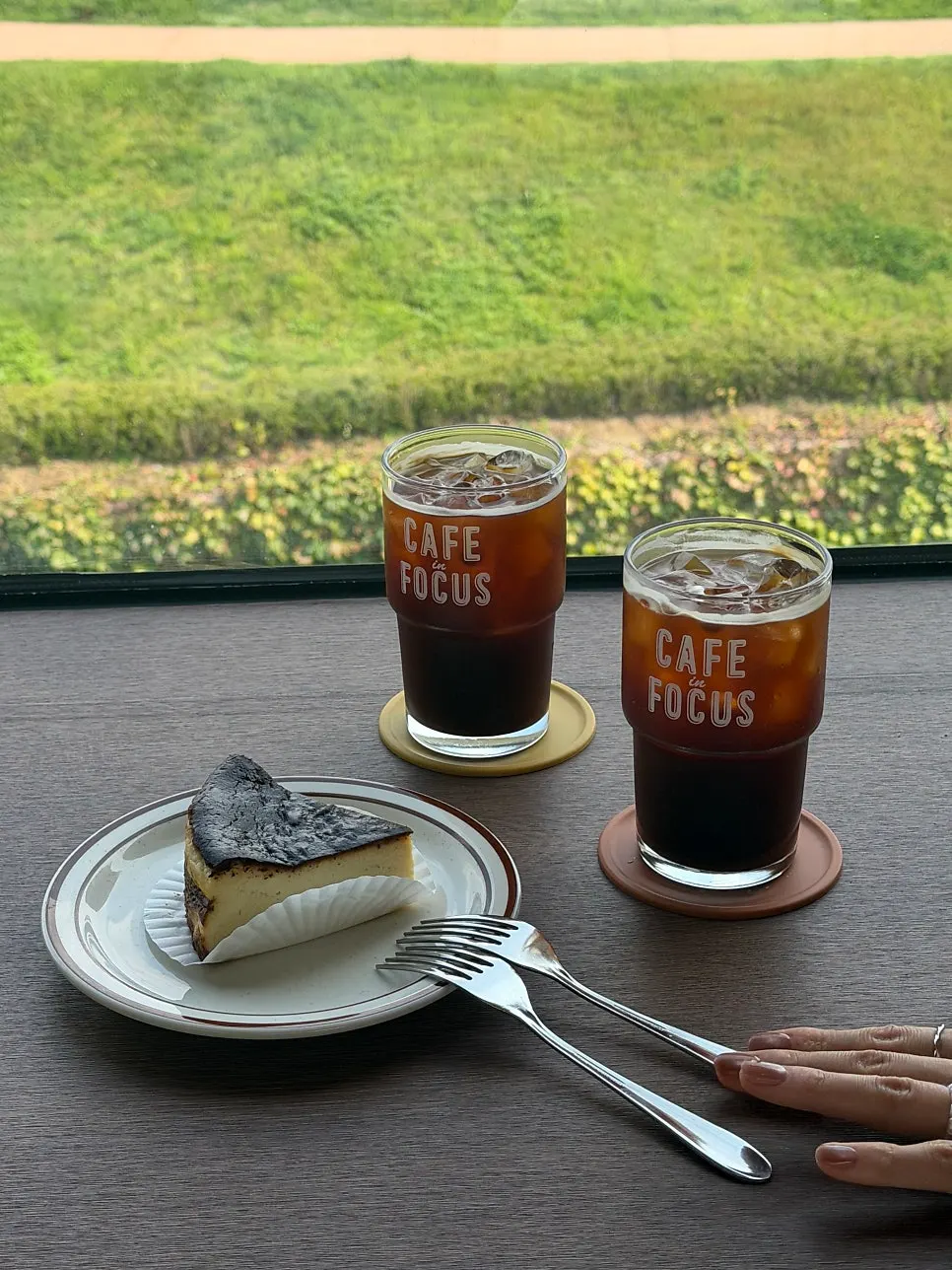 Window seat with a fortress view and coffee setup