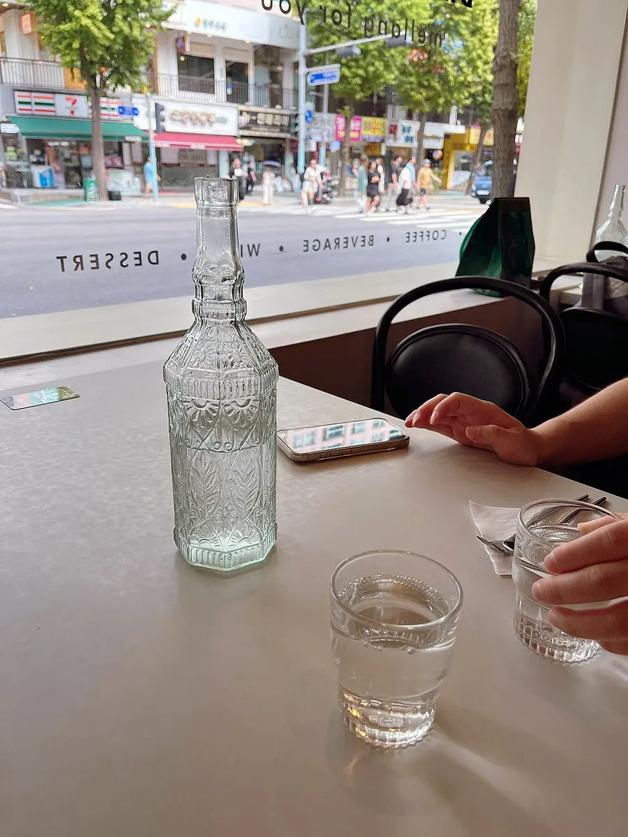 Water and glasses set on the table