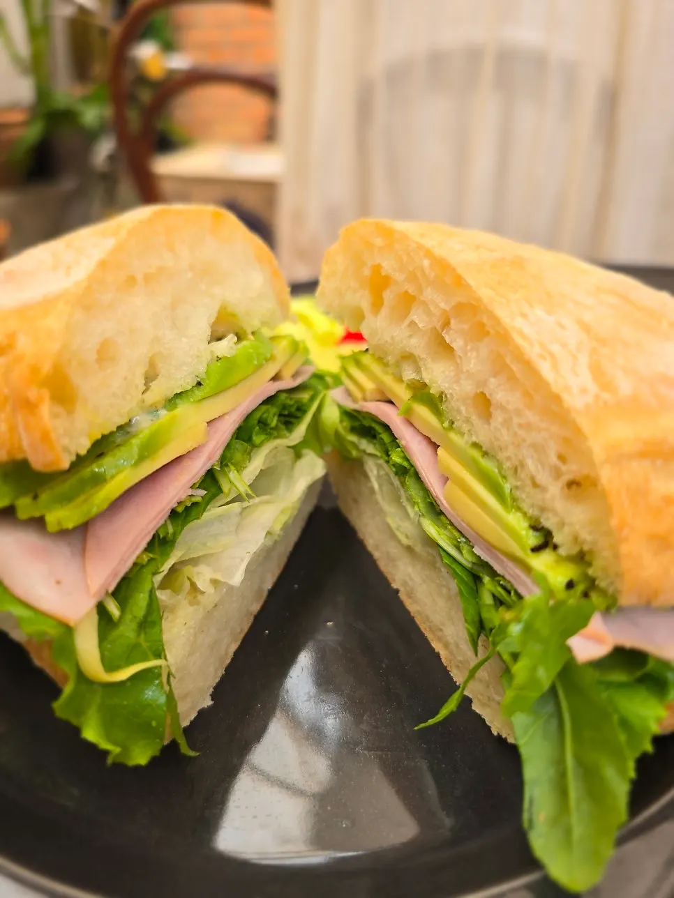 Avocado sandwich made with in-house baked ciabatta