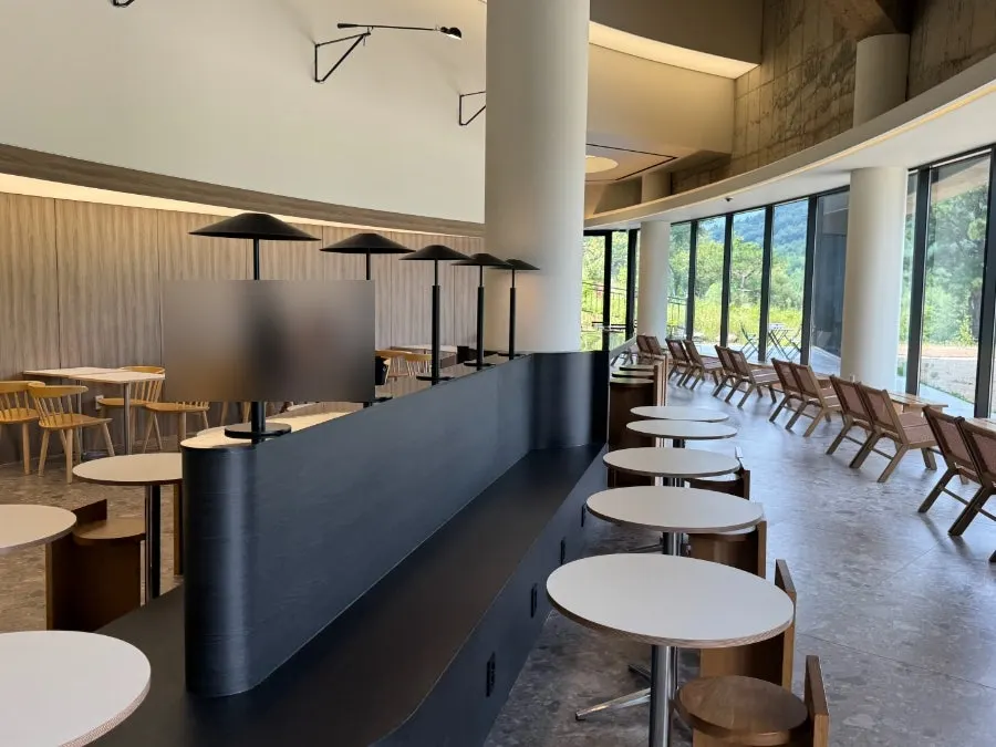 Large wooden tables great for group seating