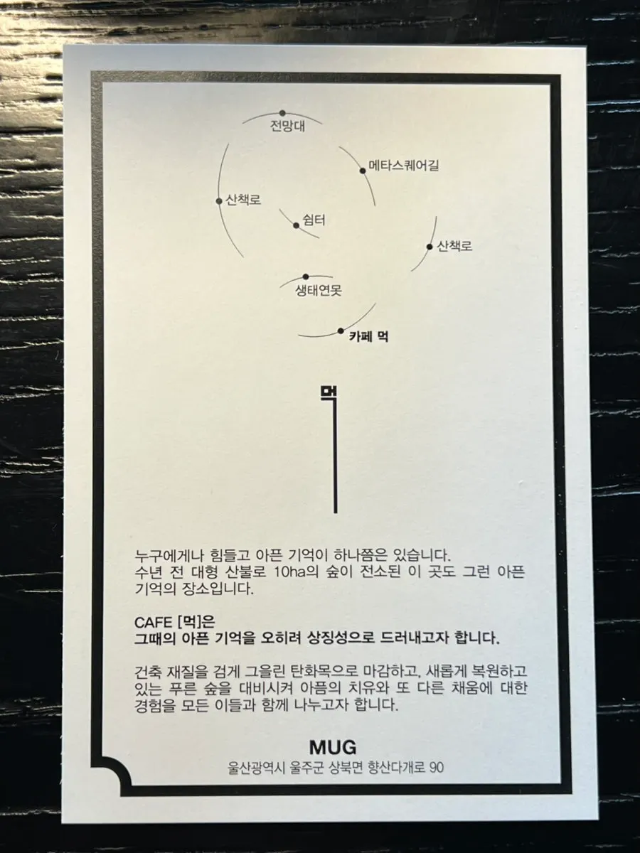 창밖 숲 풍경이 보이는 카페 먹 좌석