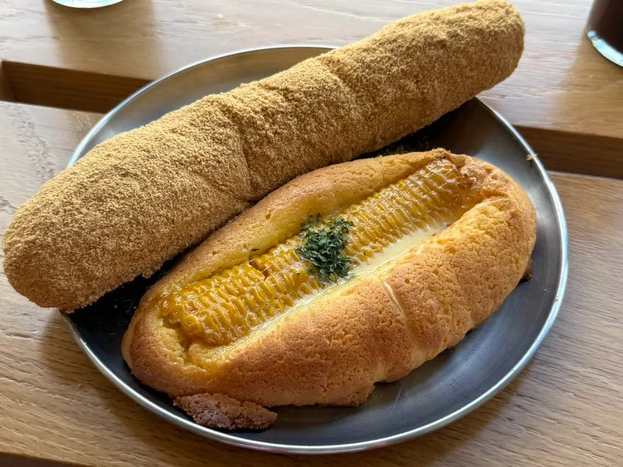 Corn bread and injeolmi bread at MUG