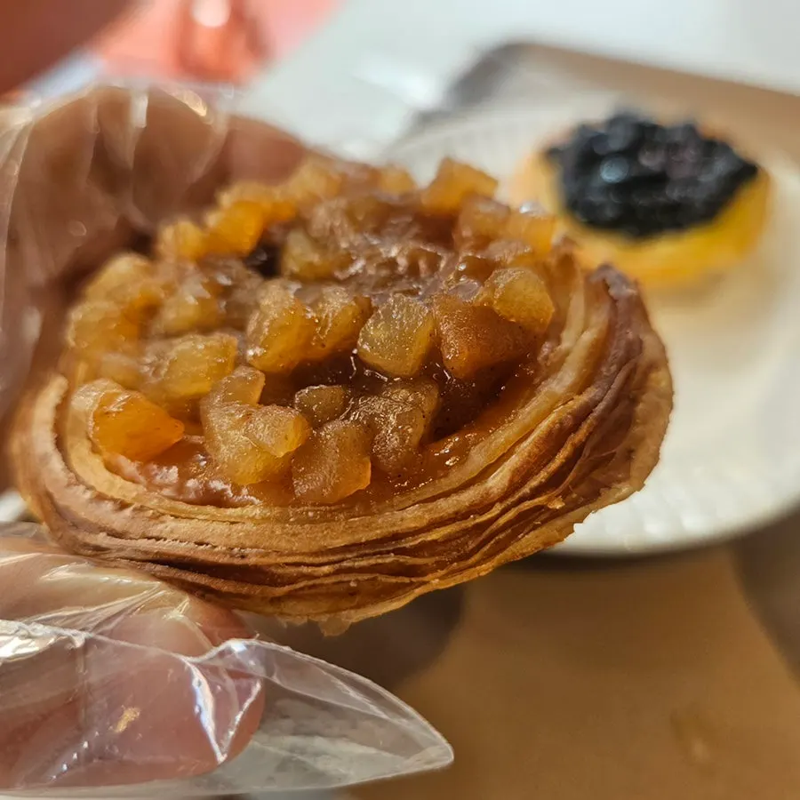 Close-up of apple cinnamon egg tart