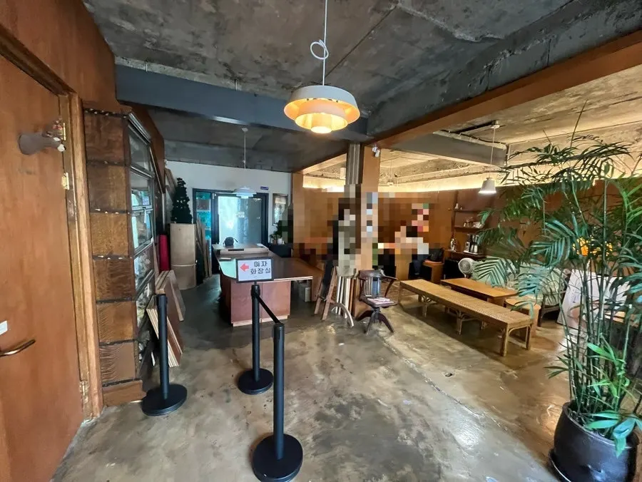 View of the inner café area, different in mood from the front entrance