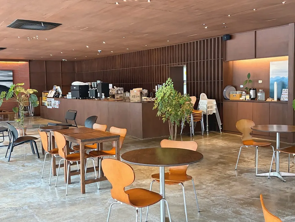Café hall with generously spaced tables