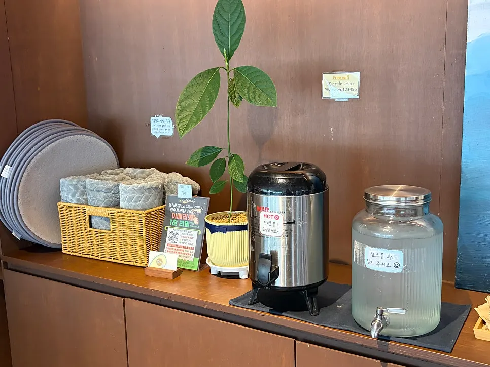 Neatly arranged self-service corner