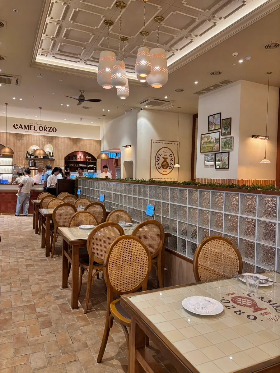 Softly lit interior of Camel Orzo