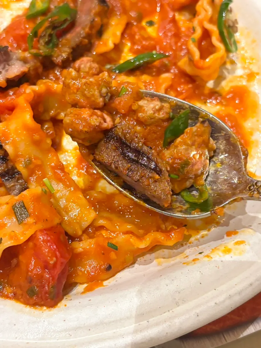 Mafaldine noodles and galbi in the bolognese