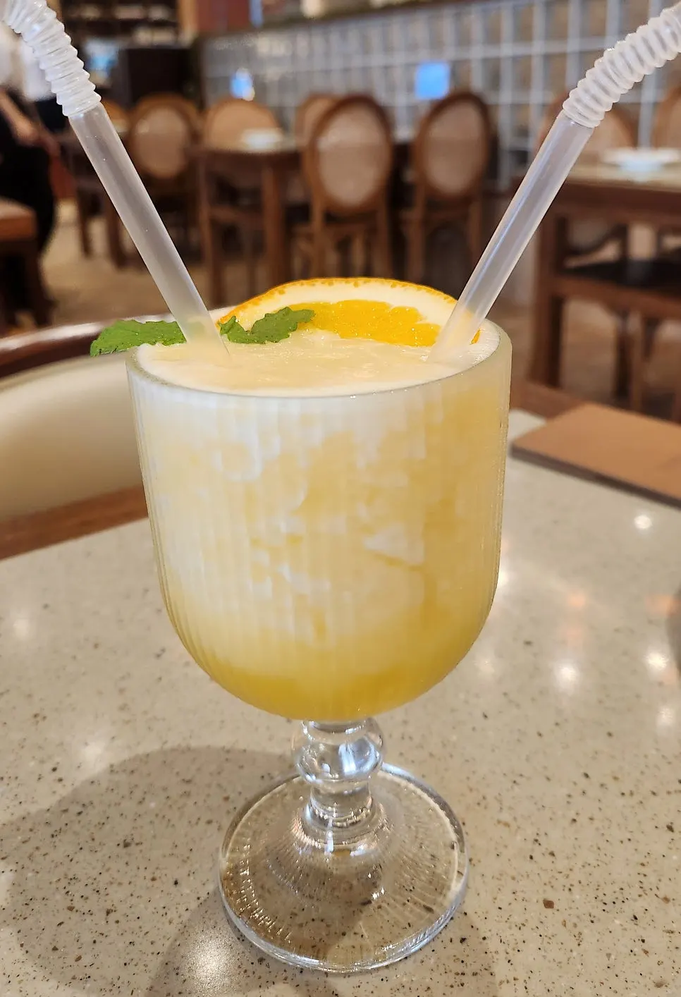 Today's juice made from blended pineapple and orange