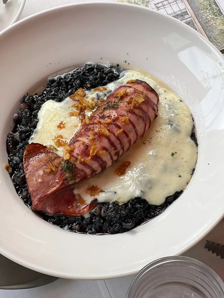 A plate of Casamil's whole squid ink risotto