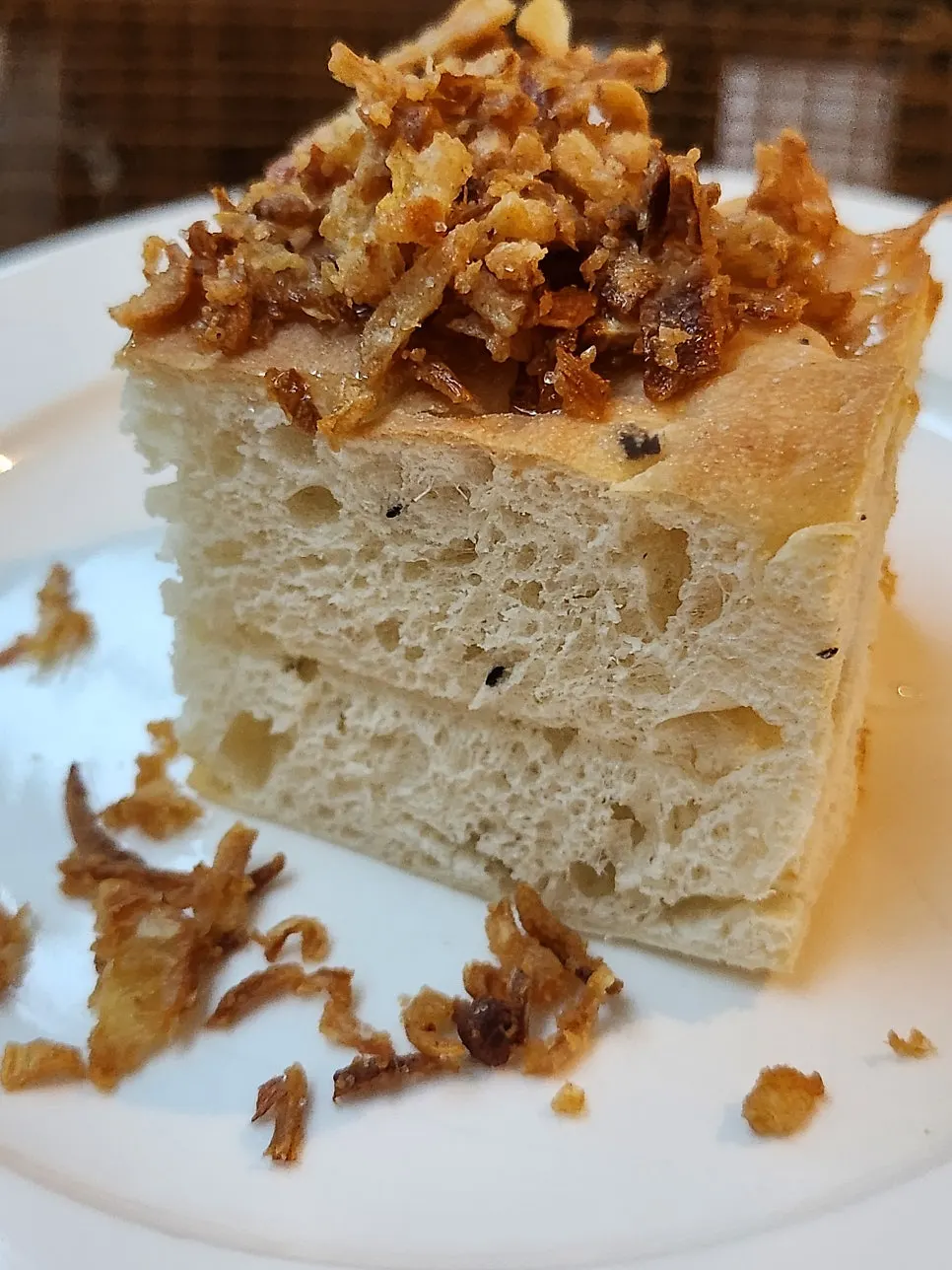 Focaccia and ciabatta topped with honey and chips