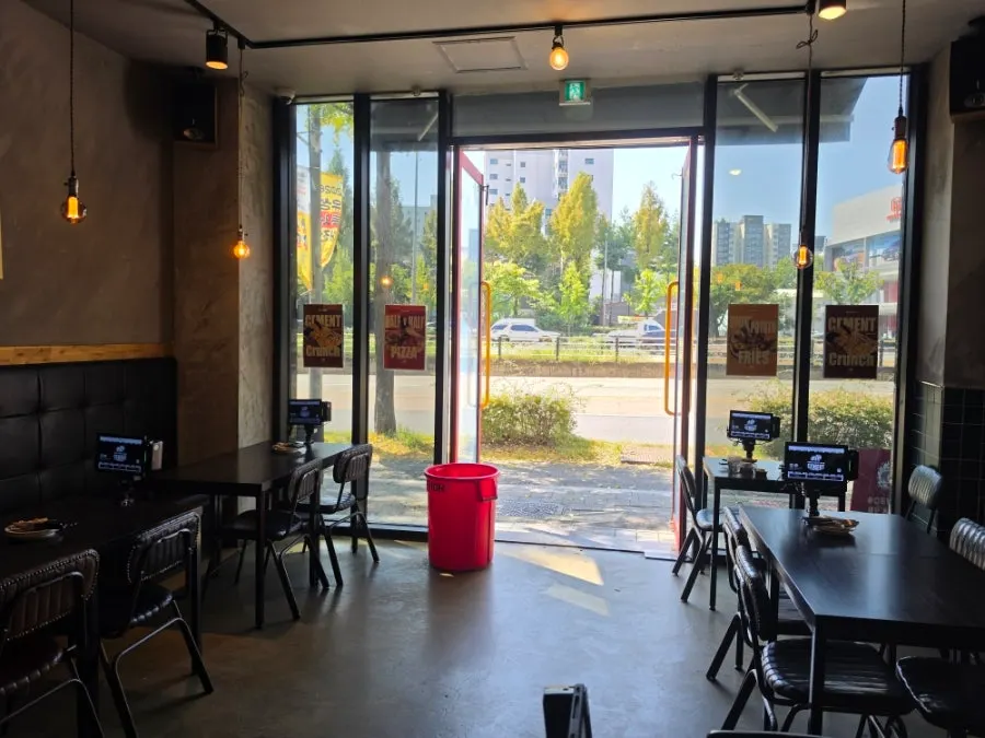 Red and black entrance of the restaurant