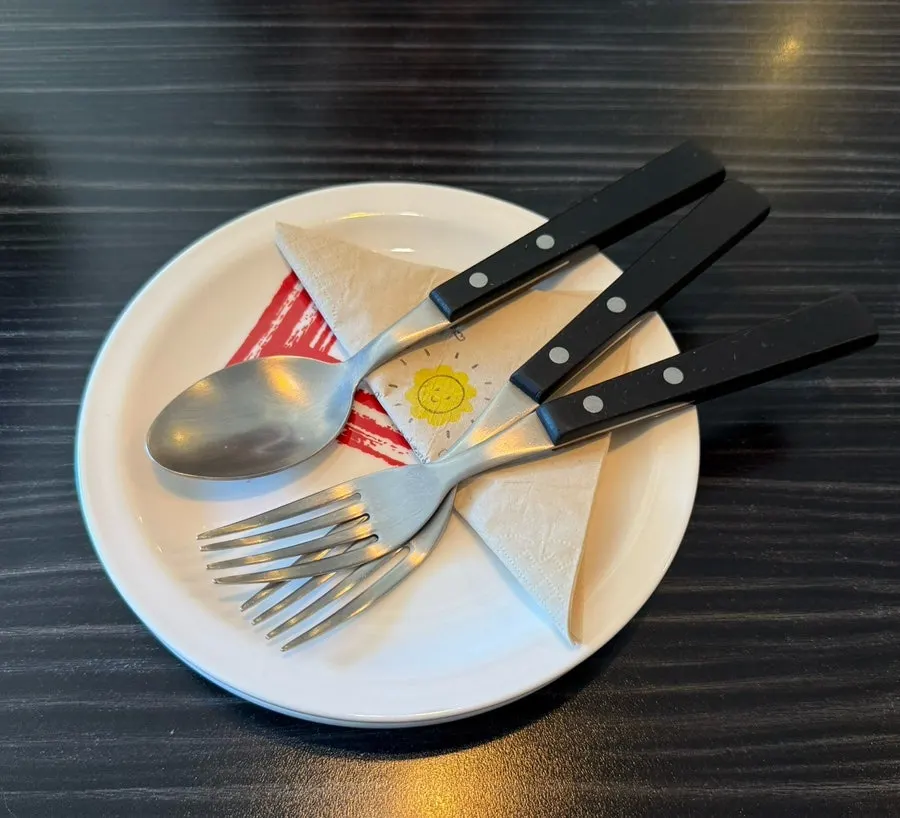 Table setting with plate, fork, and spoon