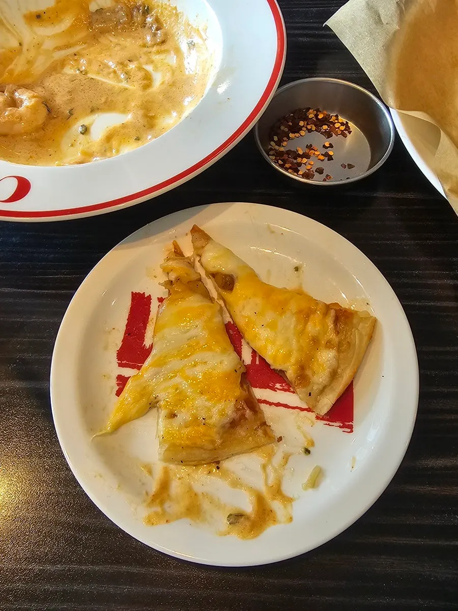 Half-and-half pizza with potato and American cheese