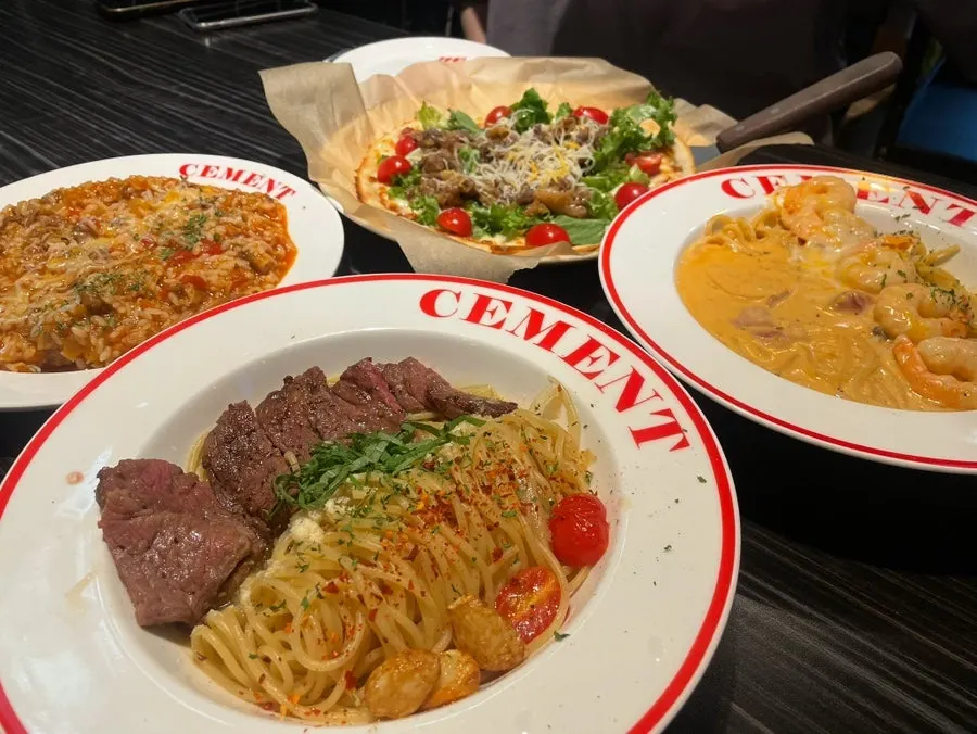 Full spread of all four Western dishes on the table