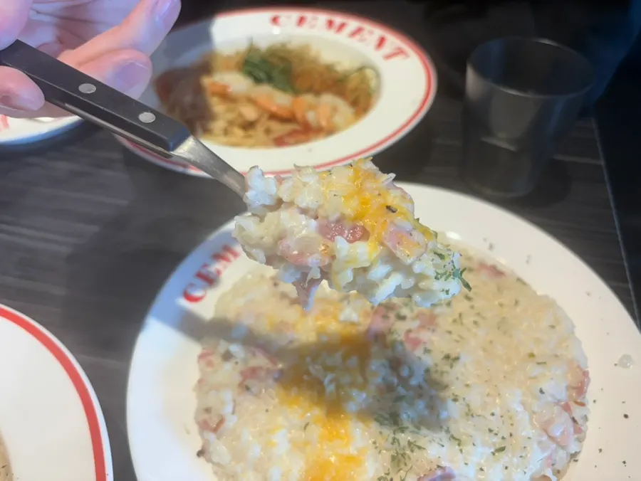A plate of bacon cream cheese risotto