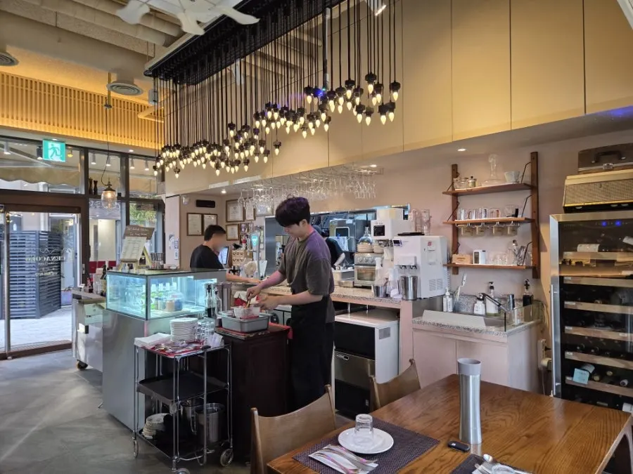 View of the dining hall with a warm, calm mood