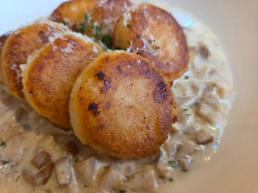 A plate of the signature mushroom cream gnocchi