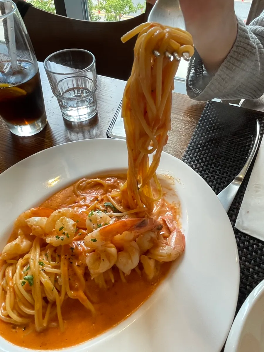 Close-up of the sweet shrimp risotto