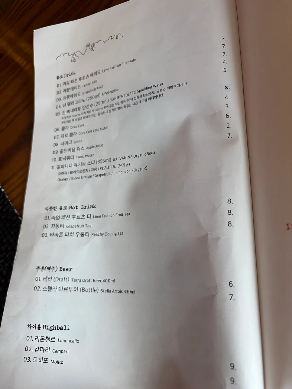 체나콜로 메뉴와 가격 안내