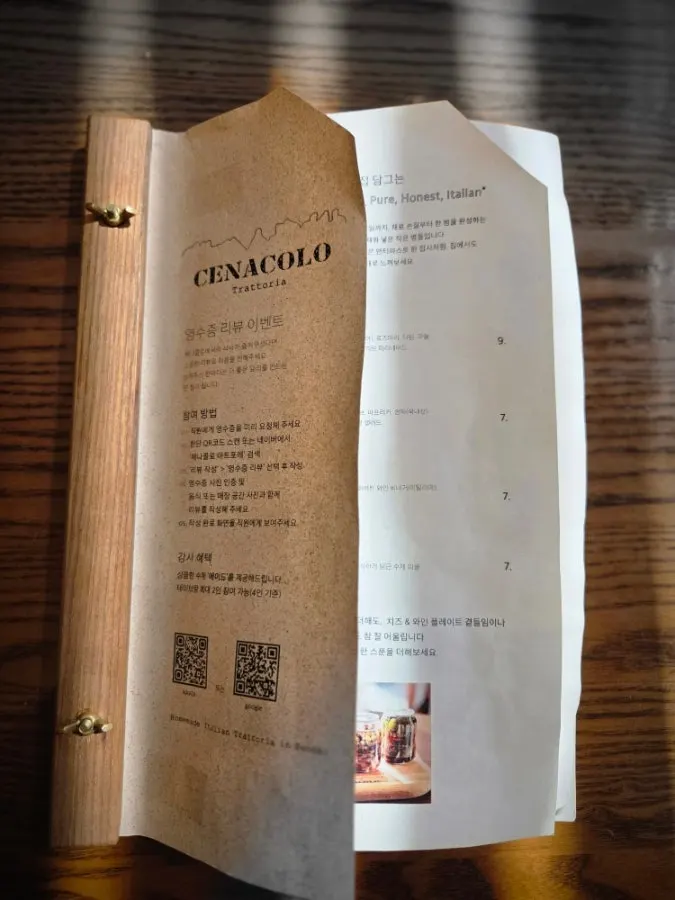 Cenacolo menu listing gnocchi and risotto