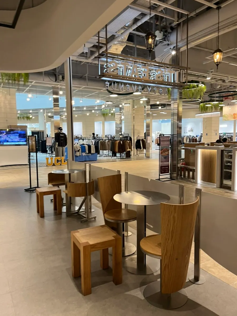Modern, clean seating area of the café