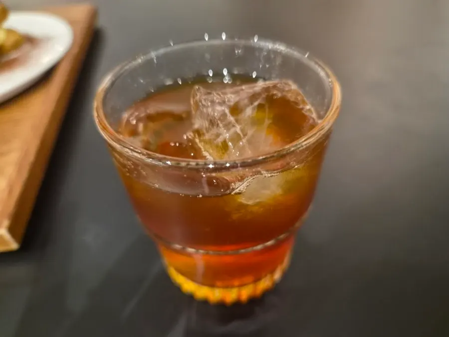 A sip of the Colombian drip coffee