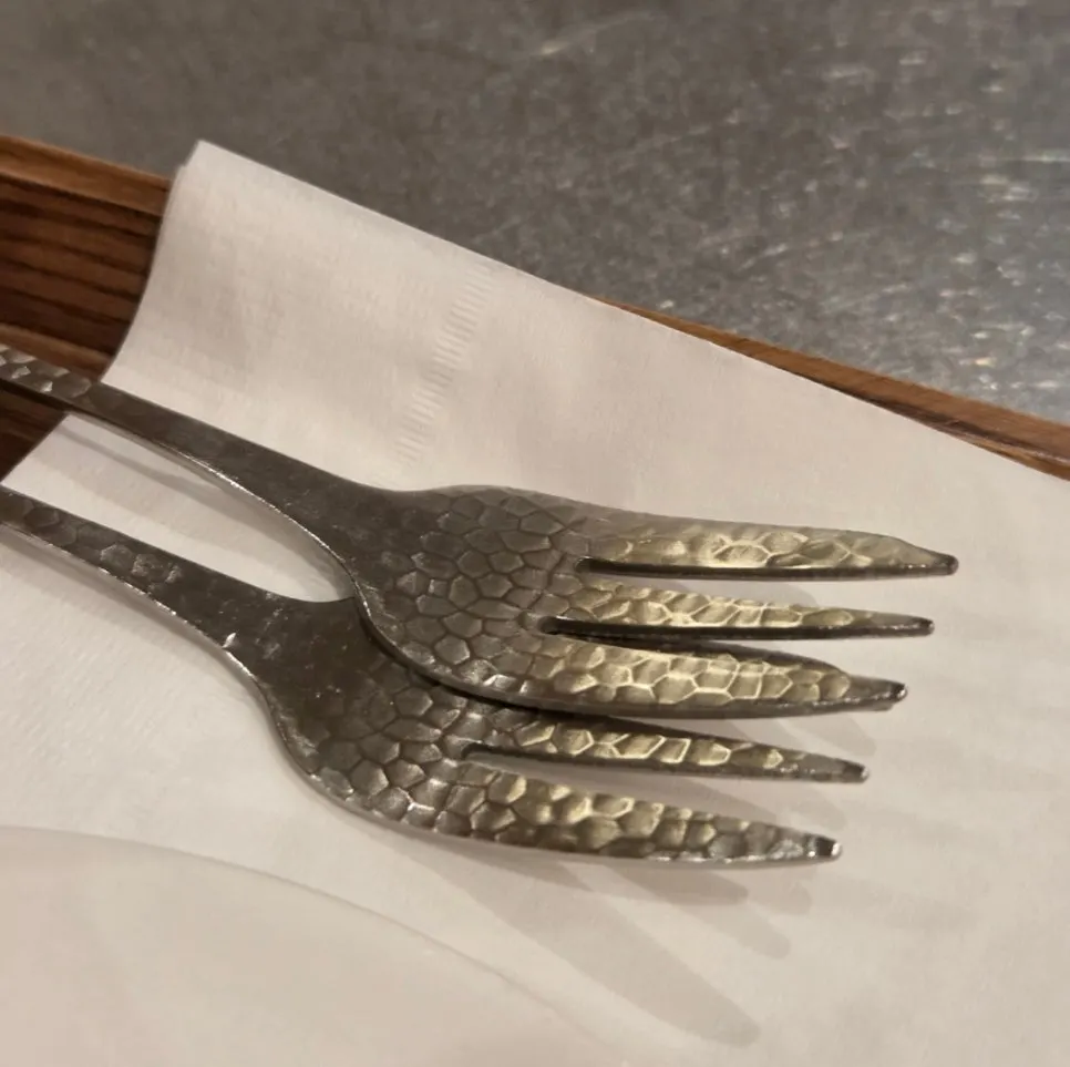 Dark choco bar financier served with two forks