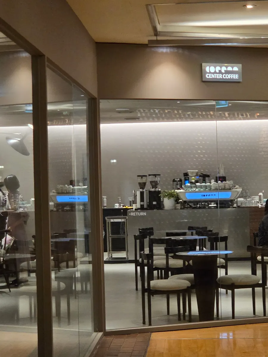 Interior view of Center Coffee Gwanghwamun in the evening