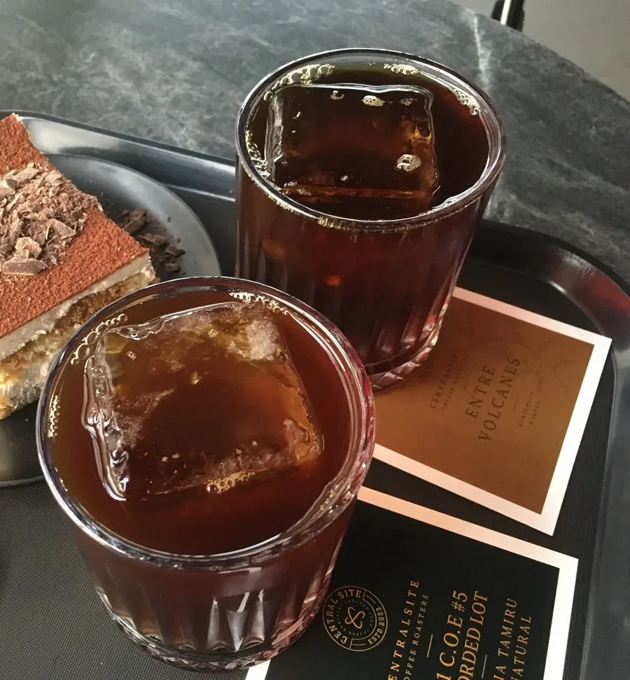 Iced coffee with large ice cubes