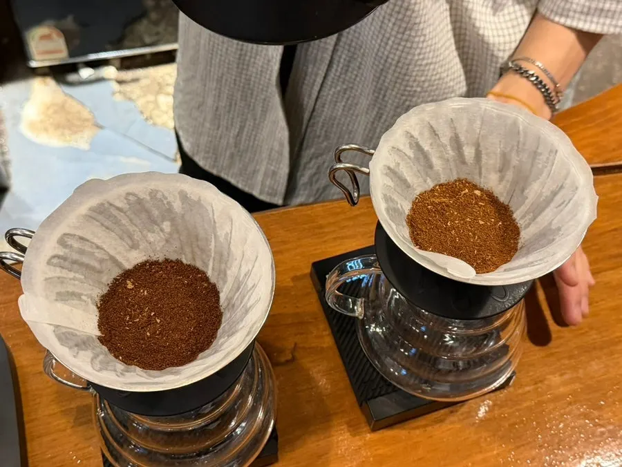 Hot water being slowly poured for hand-drip extraction