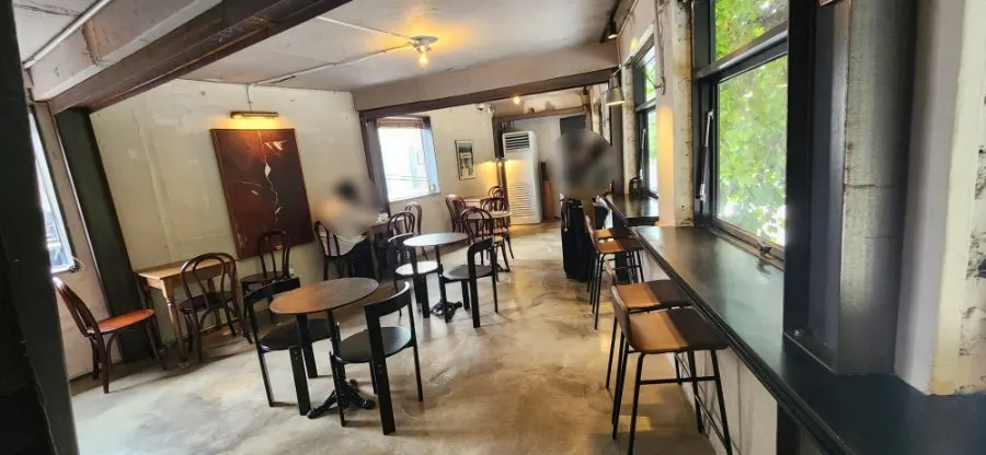 Tightly arranged tables on the 2nd floor of Central Site