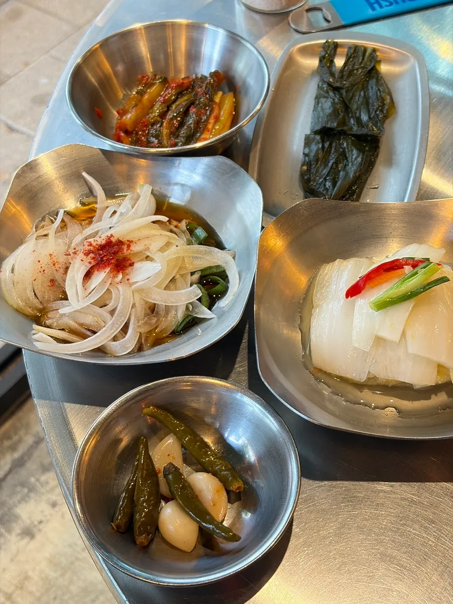 Onion salad and wild garlic leaf side dishes