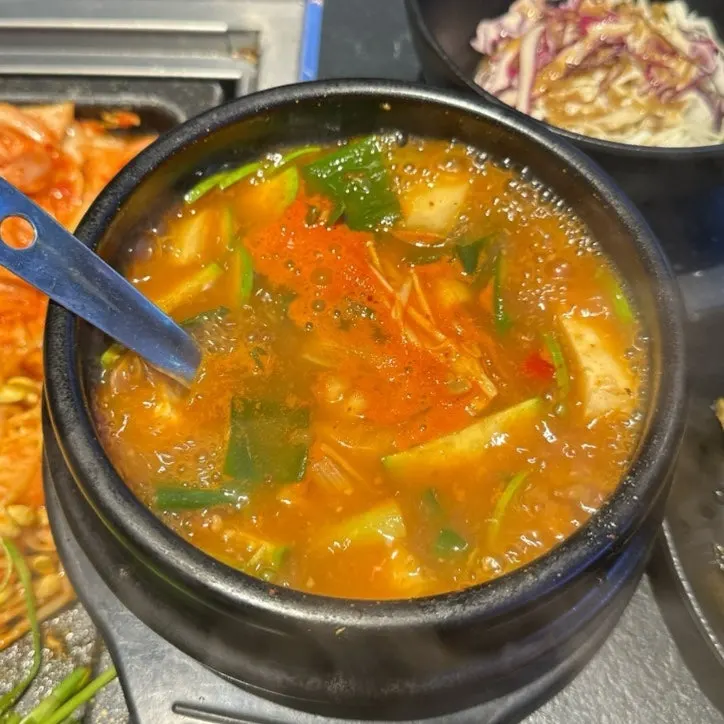 Doenjang jjigae served in an earthenware pot
