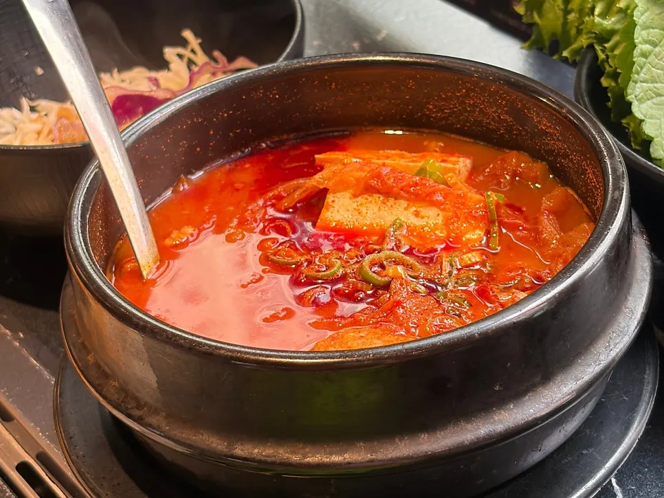 Kimchi jjigae loaded with meat and tofu