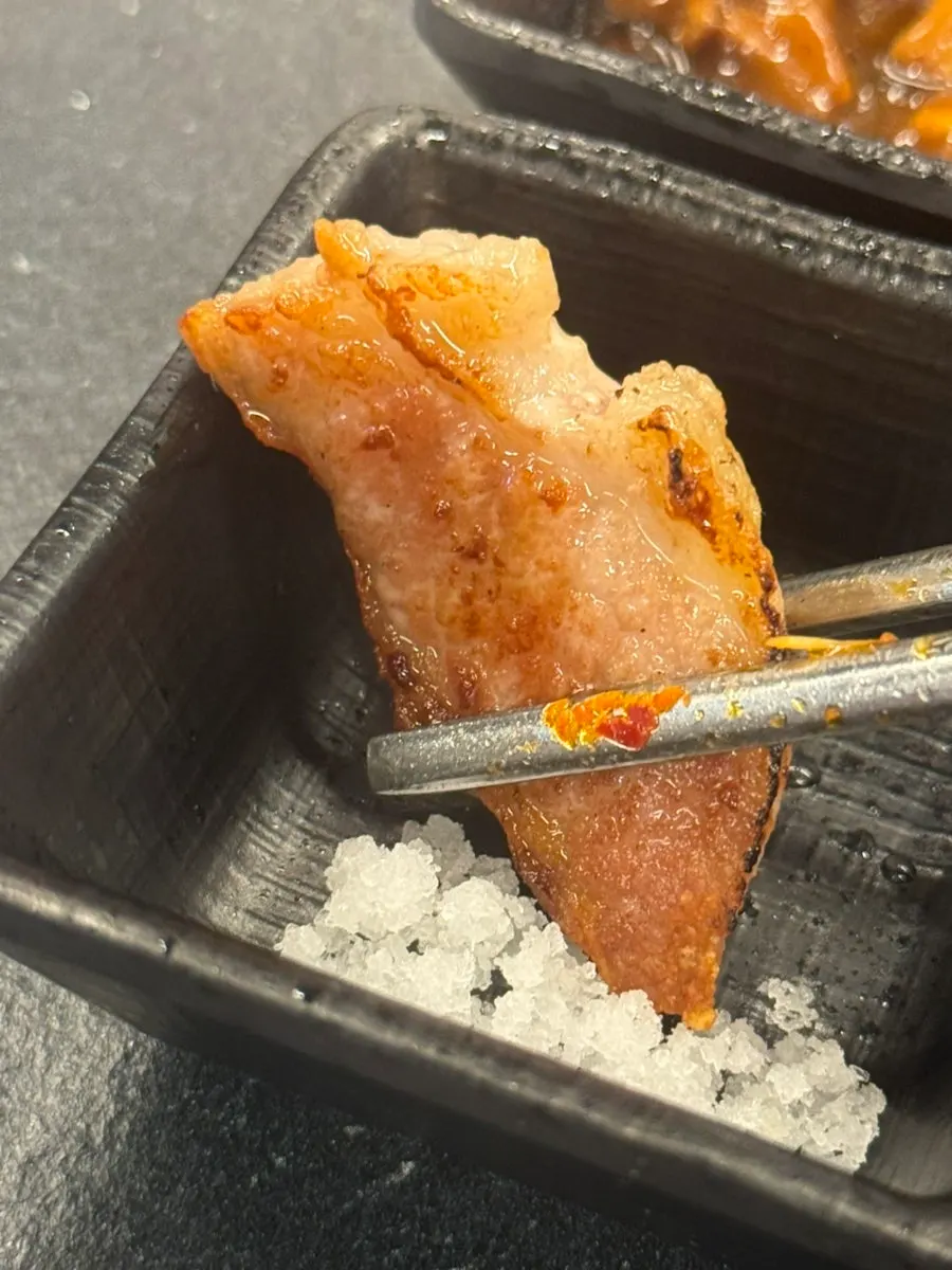 Pork dipped in salt and ssamjang