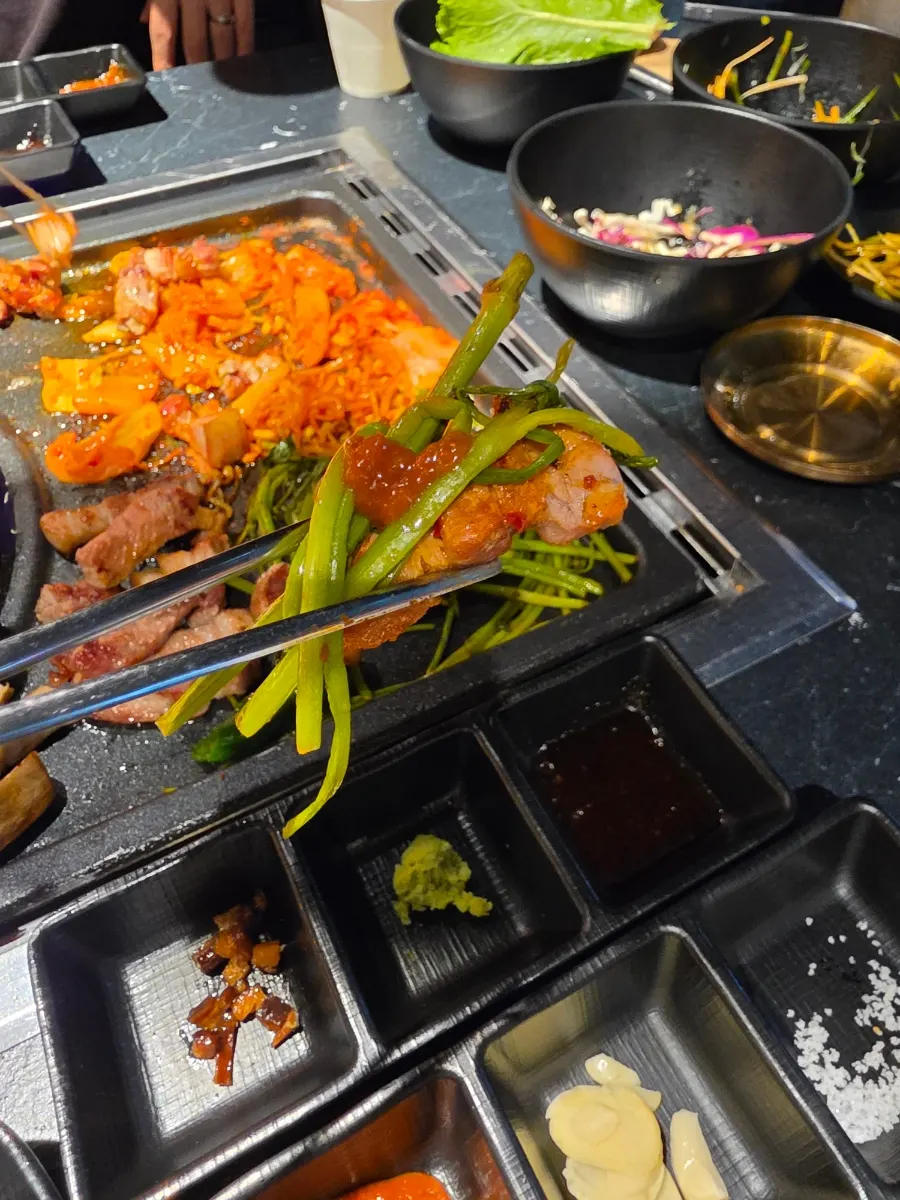 Samgyeopsal topped with mushroom wasabi