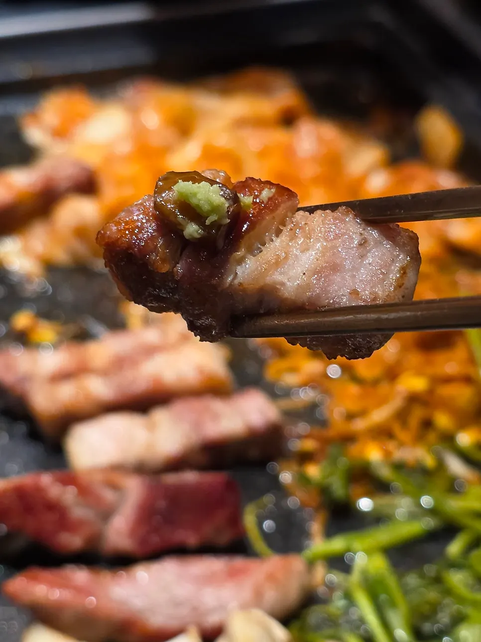 Golden brown grilled meat with side vegetables
